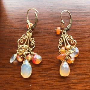 Peach opal chandelier earrings